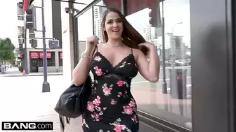 MILF Miss Raquel demonstrates her gigantic jugs and cunt in public