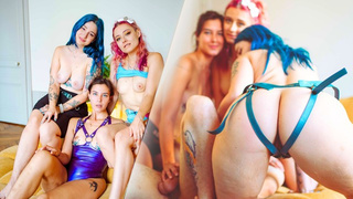 three hoes fuck him hard and make his dream come true - Pegging Domination MWWW