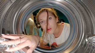 Typical Problems With Washing Machine - Skank likes feeling that prick deep in her pink wet vagina