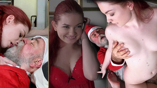 Santa mounts a stunning little strawberry blonde in her charming tight cunt for Xmas