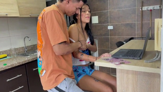 I take of my little stepsister doing chores to warm her up and fuck her hard.