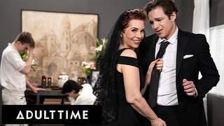 ADULT TIME - Horny Tattooed GILF Ruby Lynne CAUGHT Fucking Huge Dong Dude During Her Husband's Funeral!