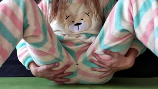 schoolgirl with small melons in pajamas masturbation snatch and squirting cumming