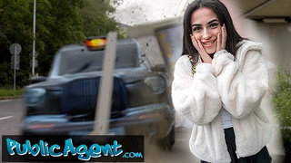 Public Agent thin British Brunette Licks and Mounts after Nearly Getting Run Over by a Runaway Taxi