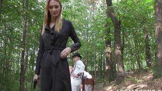 Naughty bride gangbanged in front of man