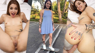 Tattooed Skater Slut Vanessa Vega in Skateboarding and Squirting in Public