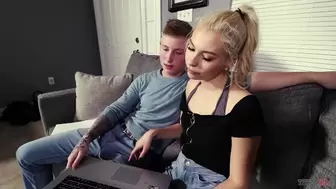Blonde Whore Tutor Helps Teenie with a CFNM Hand-Job