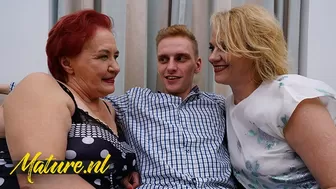 2 Horny Grandma’s Invite a Large Wang Toyboy Over For Some Threesome Fun!