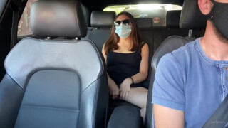 Milf cheating ex-wife climax with Uber lover on the way to the beach