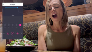 Cums hard in public restaurant with Lush remote controlled vibrator