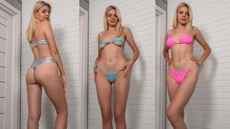 Bikini model tries on cute swimsuits and makes you spunk