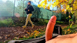 DICKFLASH in the PARK: a wild milf can't resist to give a me a hard titty fuck