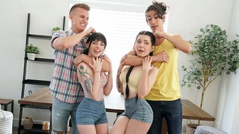 Stepsisters Kitty Camera & Lily Thot Get Caught By Horny Dudes While Eating Their Pussies - SisSwap