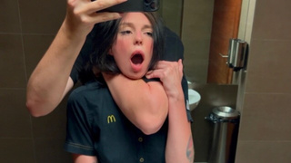 Risky public sex in the toilet. Slammed a McDonald's worker because of spilled soda! - Eva Soda