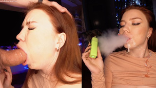 She smokes and BLOWS my dong! And then I COVER her FACE with JIZZ! JUST LOOK how happy she is!