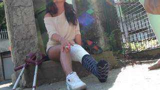 Stunning Brunette Crutching with Llc