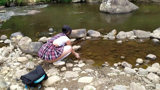 Horny schoolgirl skips classes to get pounded in a river