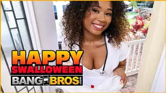 BANGBROS - Jay Bangher Gives Skyla Sun Some Candy And His Long Chocolate Bar For Halloween