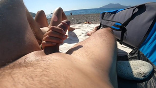 Lady watches us masturbation each other naked at public beach @juicy_july public sex
