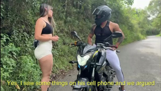Alluring biker watches how my BF abandoned me in a lonely place and comes to convince me to fuck