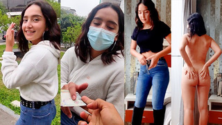 A gorgeous skank is caught on the street, agrees to be photographed and then gets screwed for money.